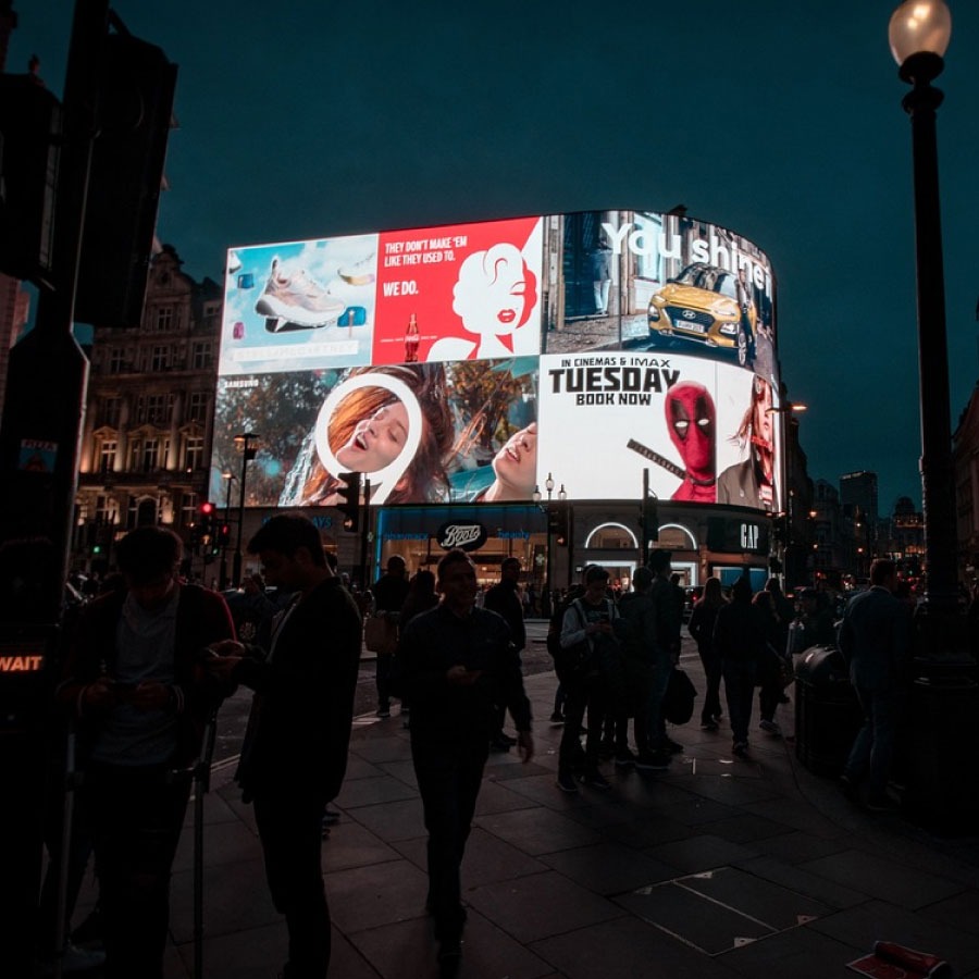 Outdoor advertising billboard at night